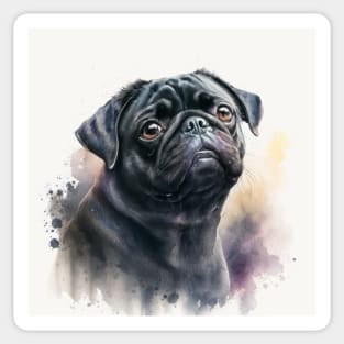 Black Pug Watercolour Style Painting Sticker